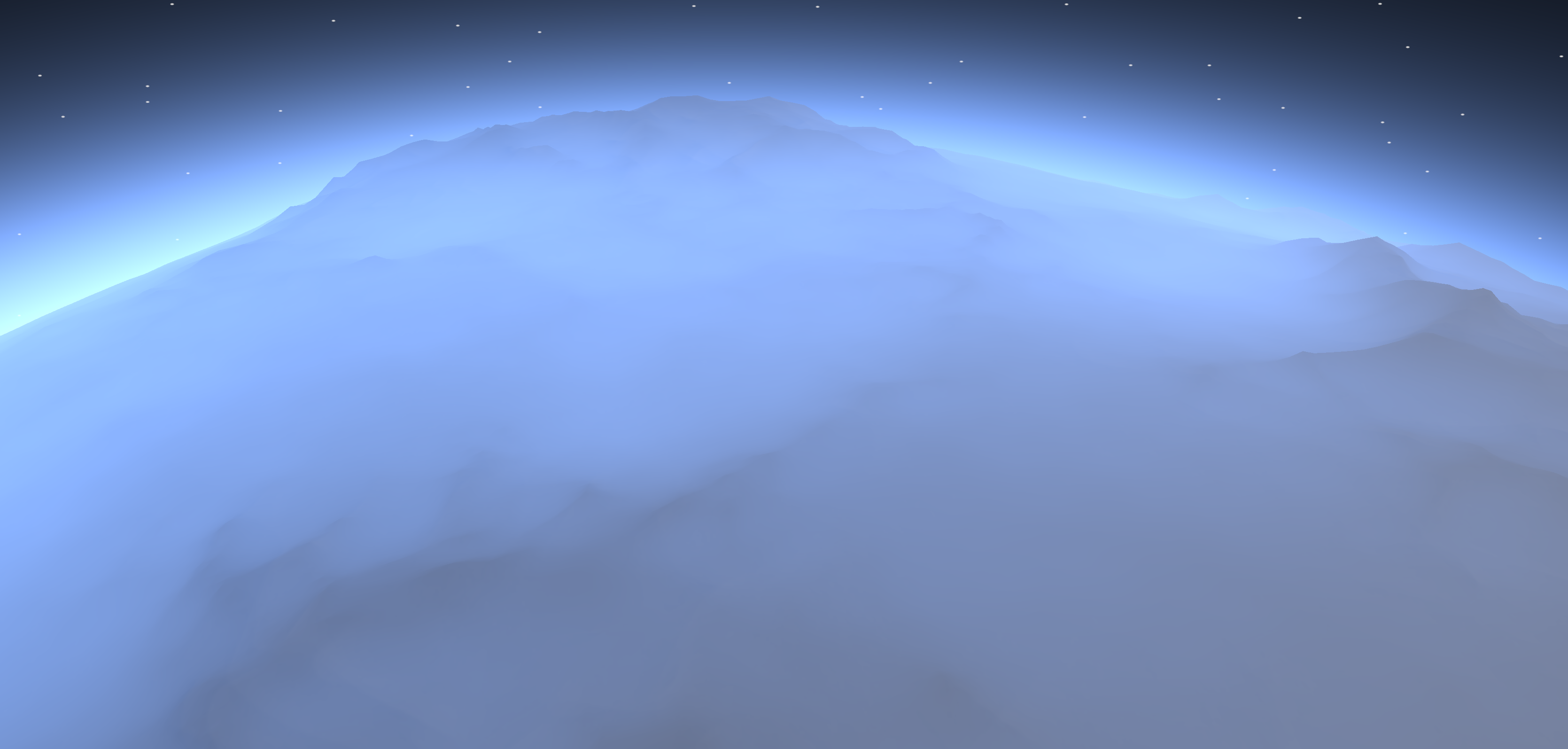 a rendered view from low orbit of a planetary almosphere with a lot of depth